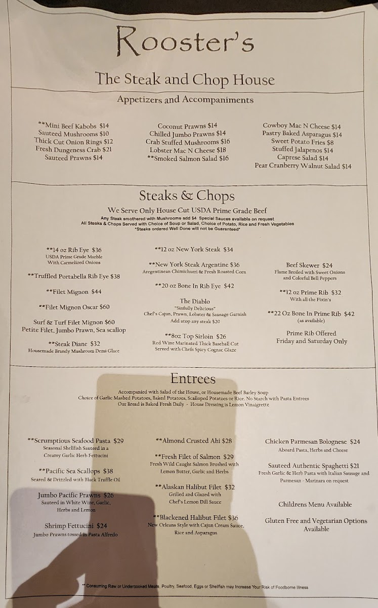 Roosters Steak & Chop House Photo Menu 2