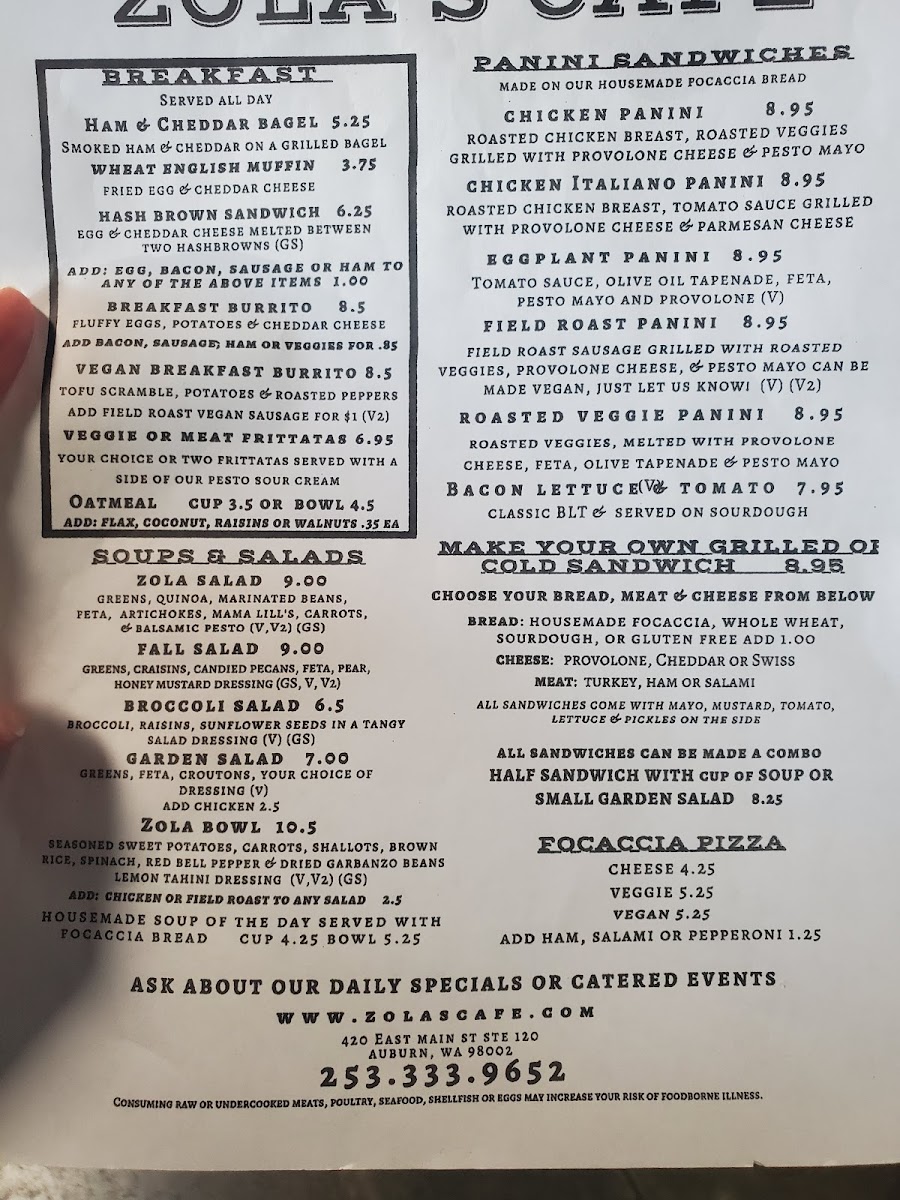 Zola's Cafe Photo Menu 1