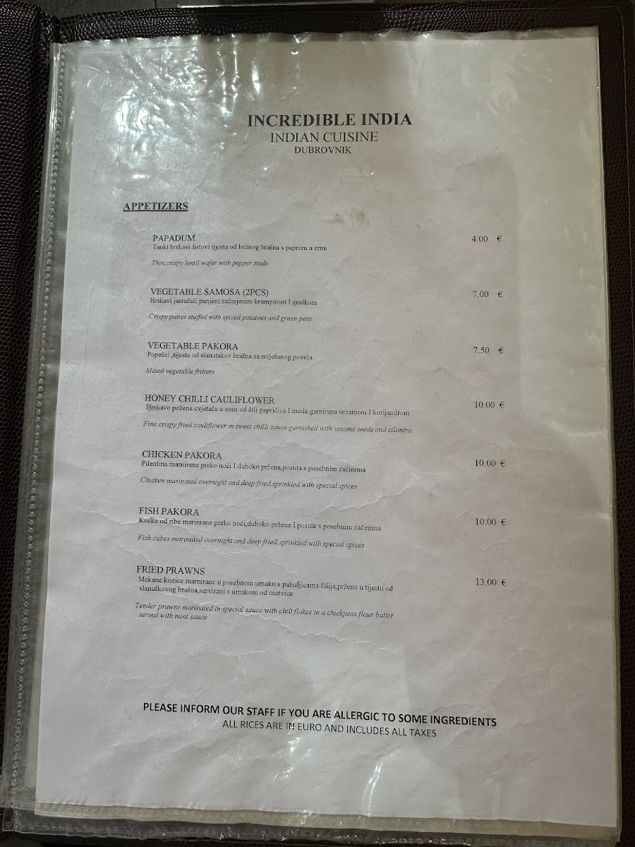 Incredible India Dubrovnik Photo Menu 10