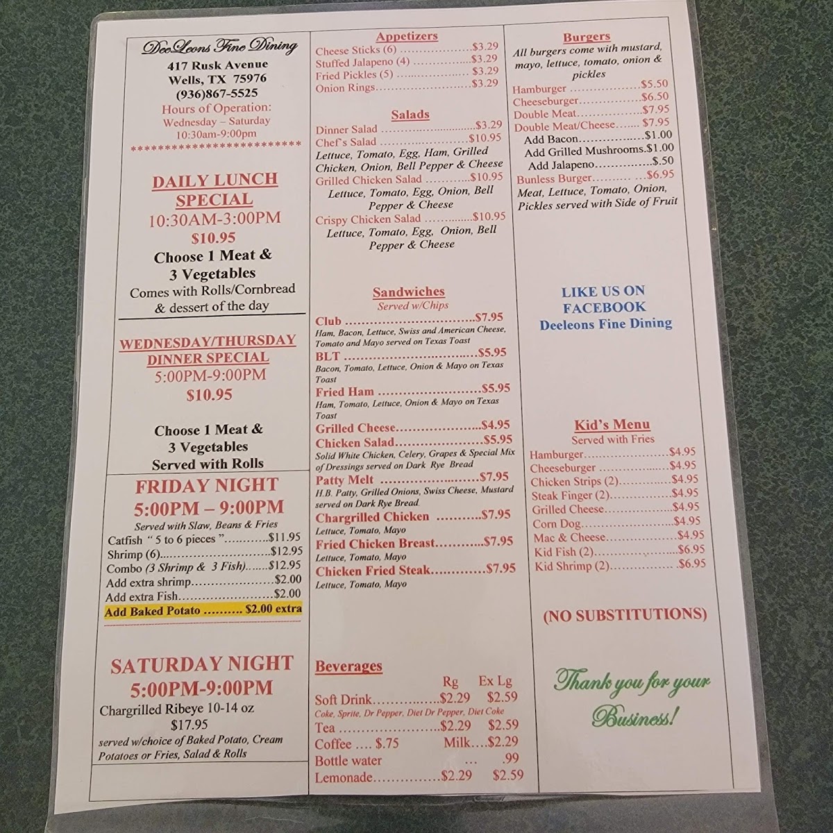 DeeLeon’s Fine Dining Photo Menu 3