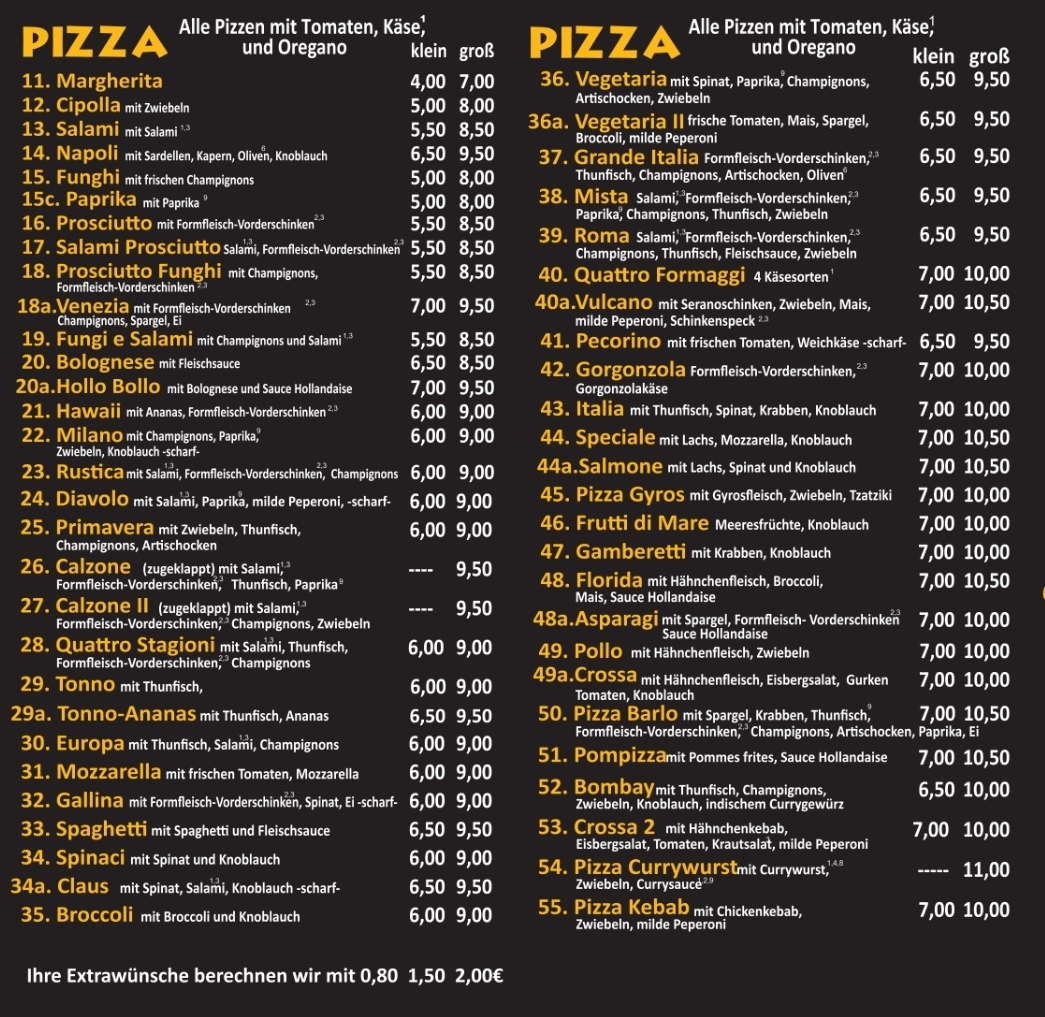 Imbiss* Pizzeria Mirage Photo Menu 1