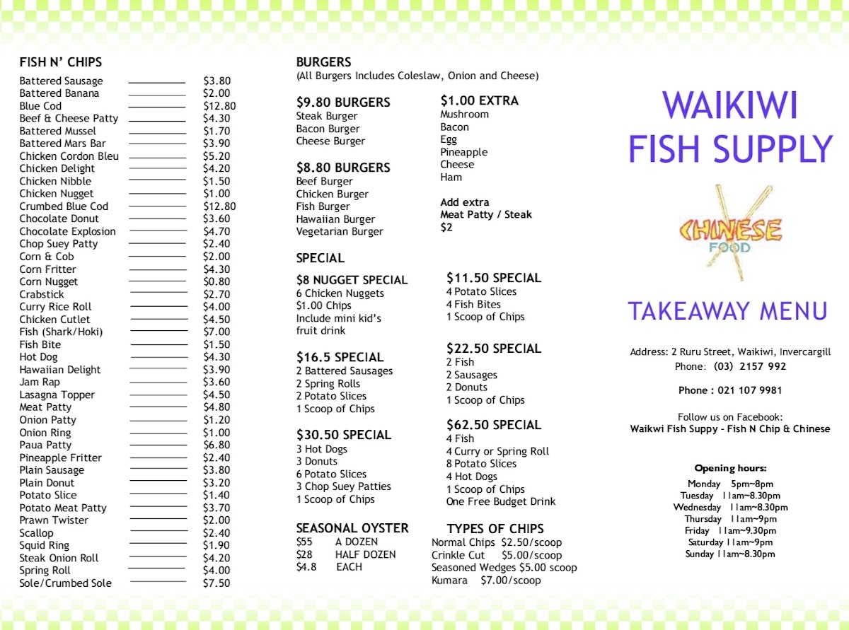 Waikiwi Fish Supply Photo Menu 2