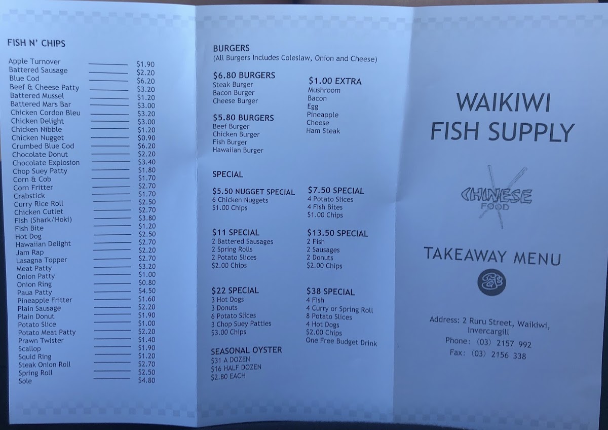 Waikiwi Fish Supply Photo Menu 5