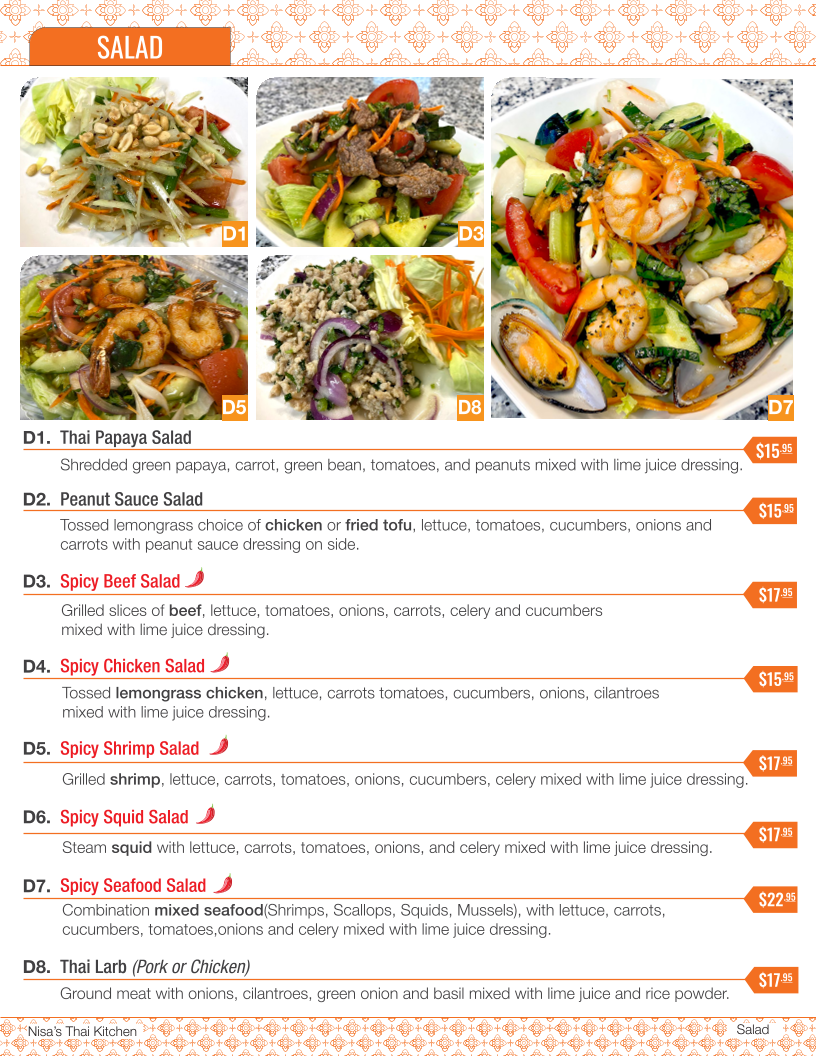 Nisa's Thai Kitchen Photo Menu 1