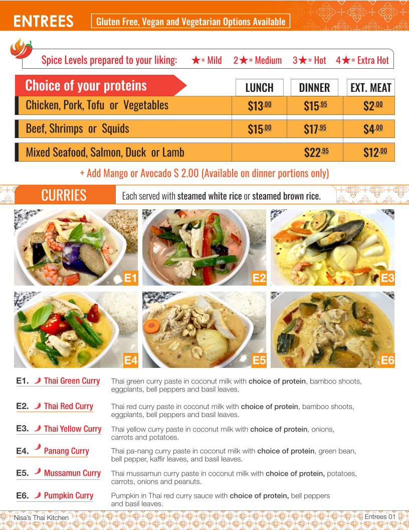 Nisa's Thai Kitchen Photo Menu 2