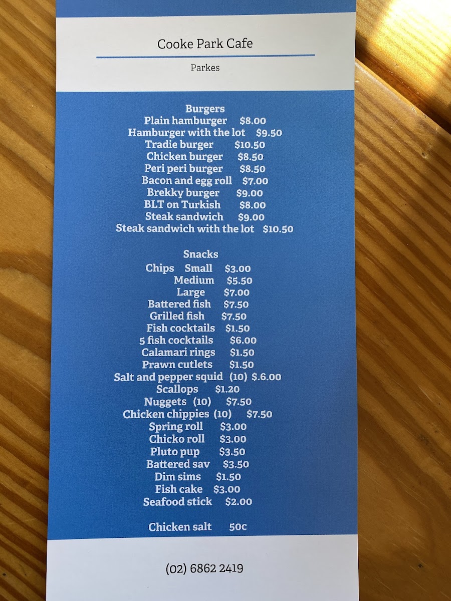 Cooke Park Cafe Photo Menu 1