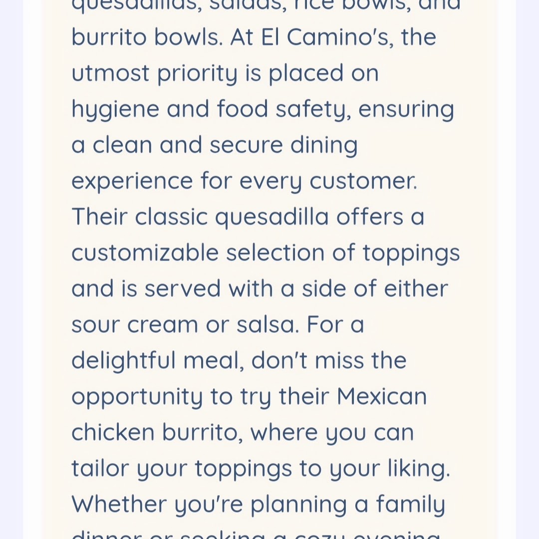 El Camino's Photo Menu 4