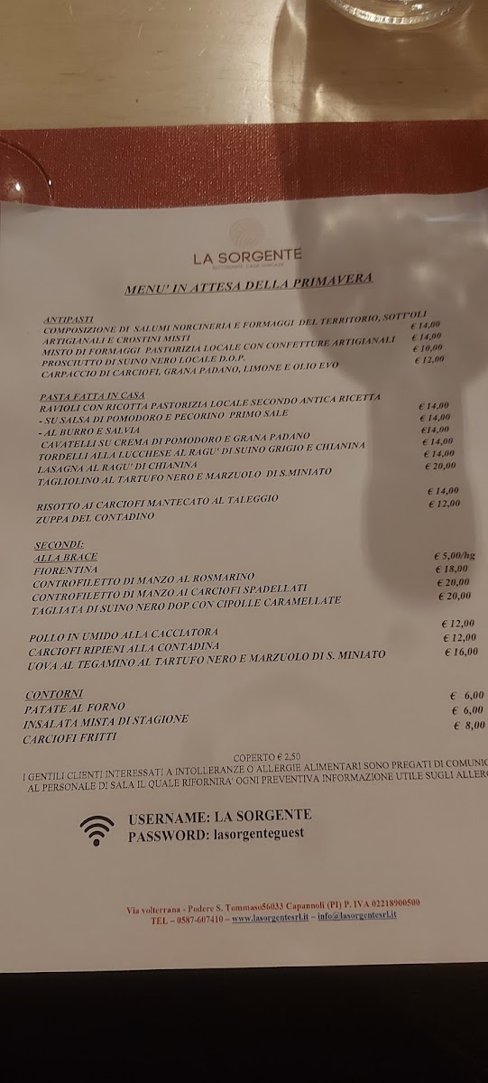 La Sorgente Ristorante Photo Menu 2