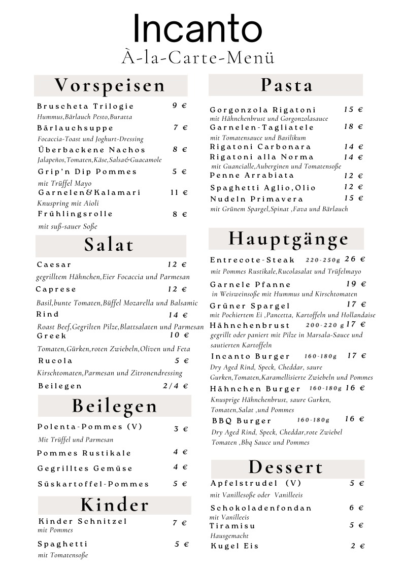 Incanto Bistro Photo Menu 1
