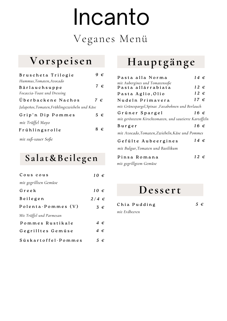 Incanto Bistro Photo Menu 2