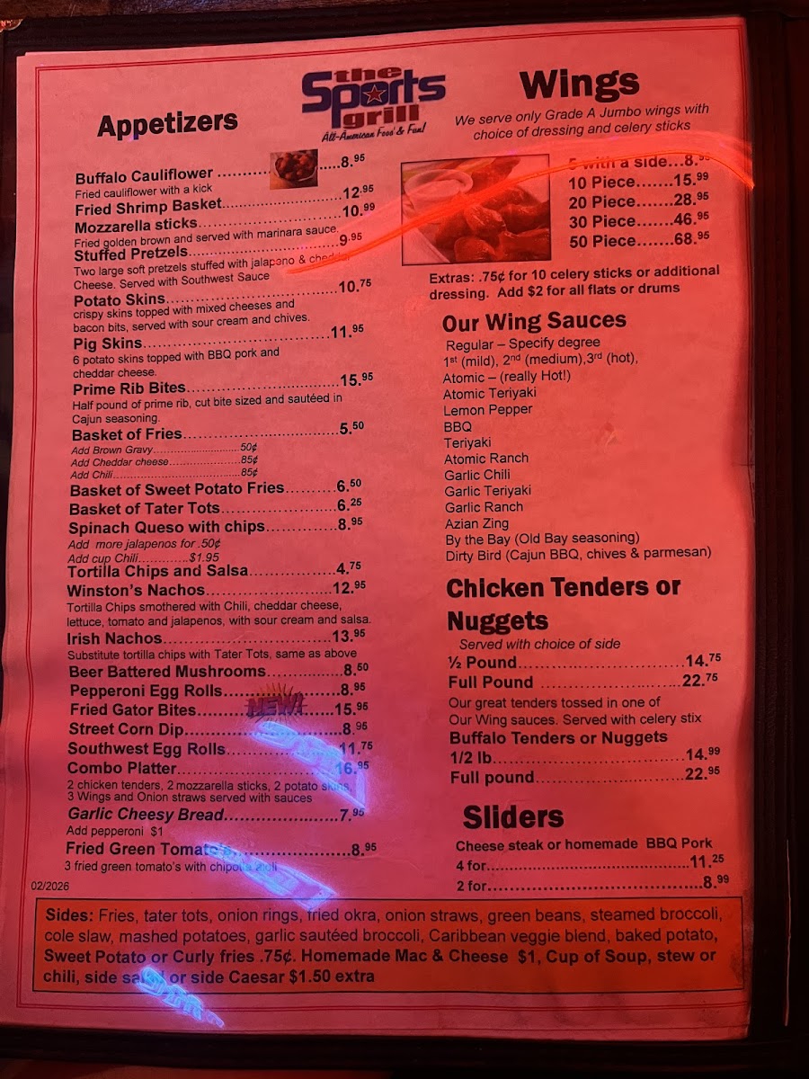 The Sports Grill Photo Menu 2