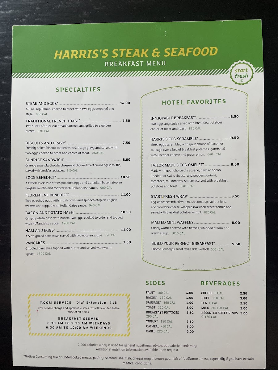 Harris’s Steak & Seafood Photo Menu 1
