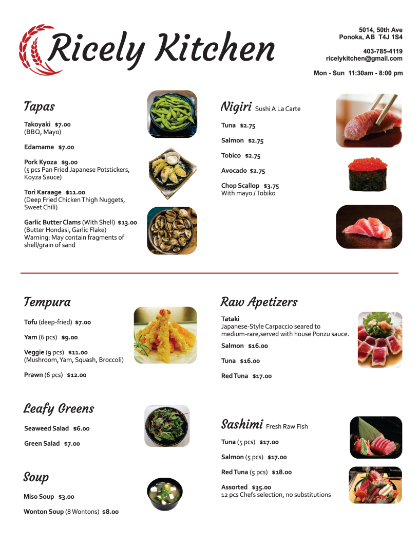 Ricely Kitchen Vietnamese and Japanese Photo Menu 2