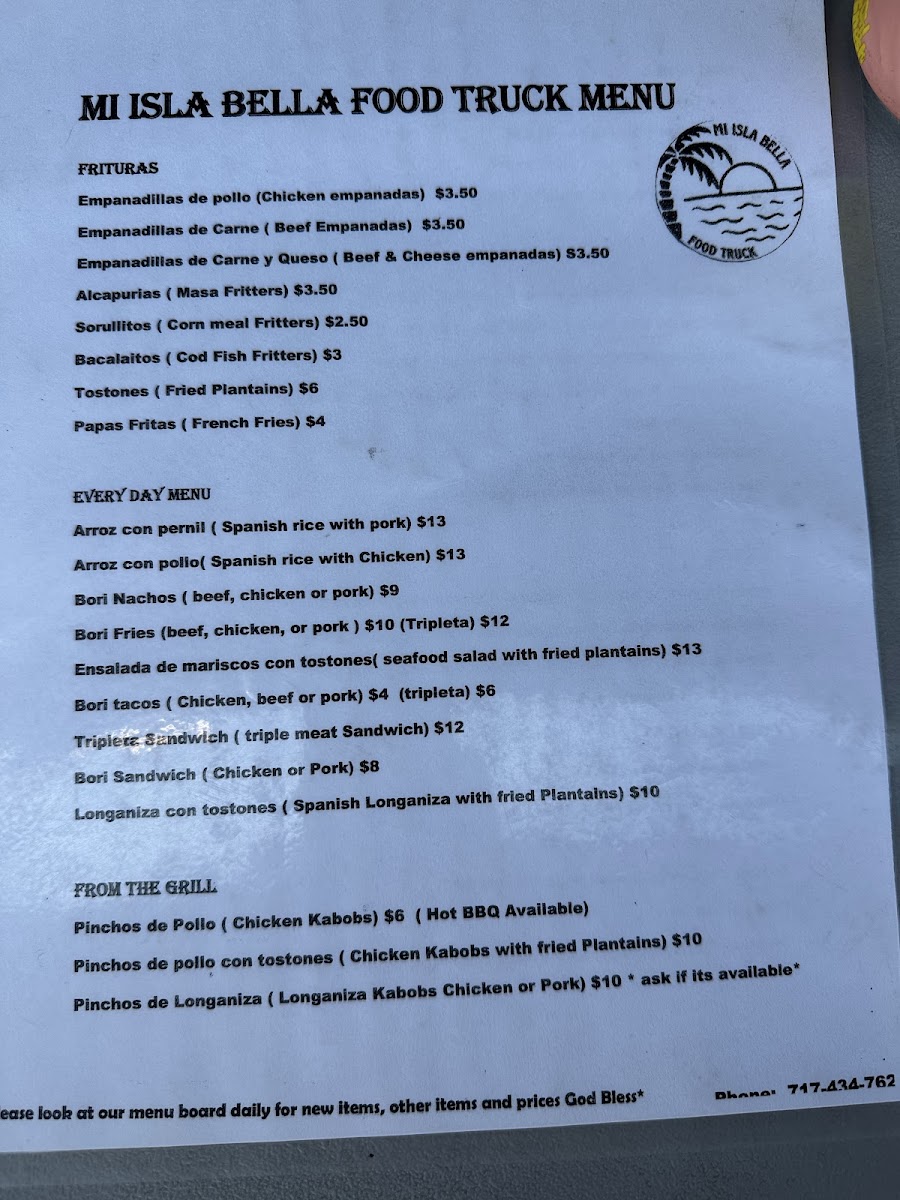 Mi Isla Bella Food Truck Photo Menu 4