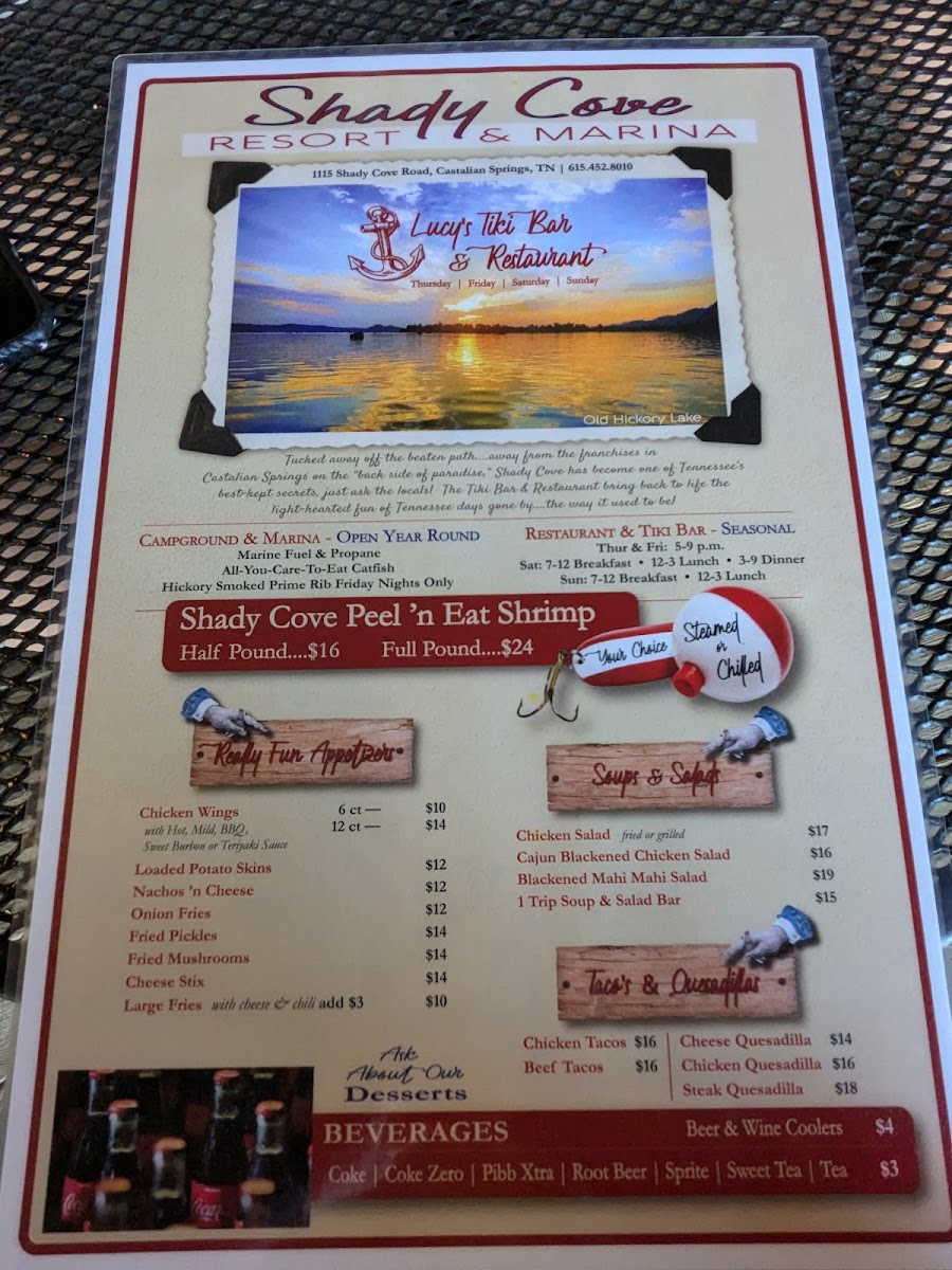 Shady Cove Restaurant & Tiki Bar LLC Photo Menu 1