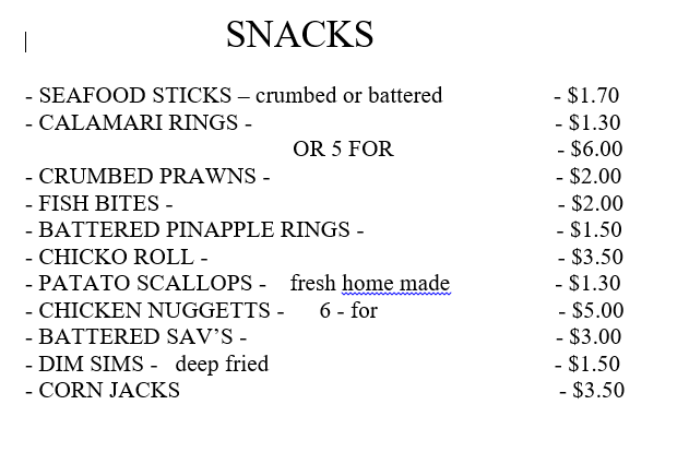 Reservoir Road Takeaway Photo Menu 1