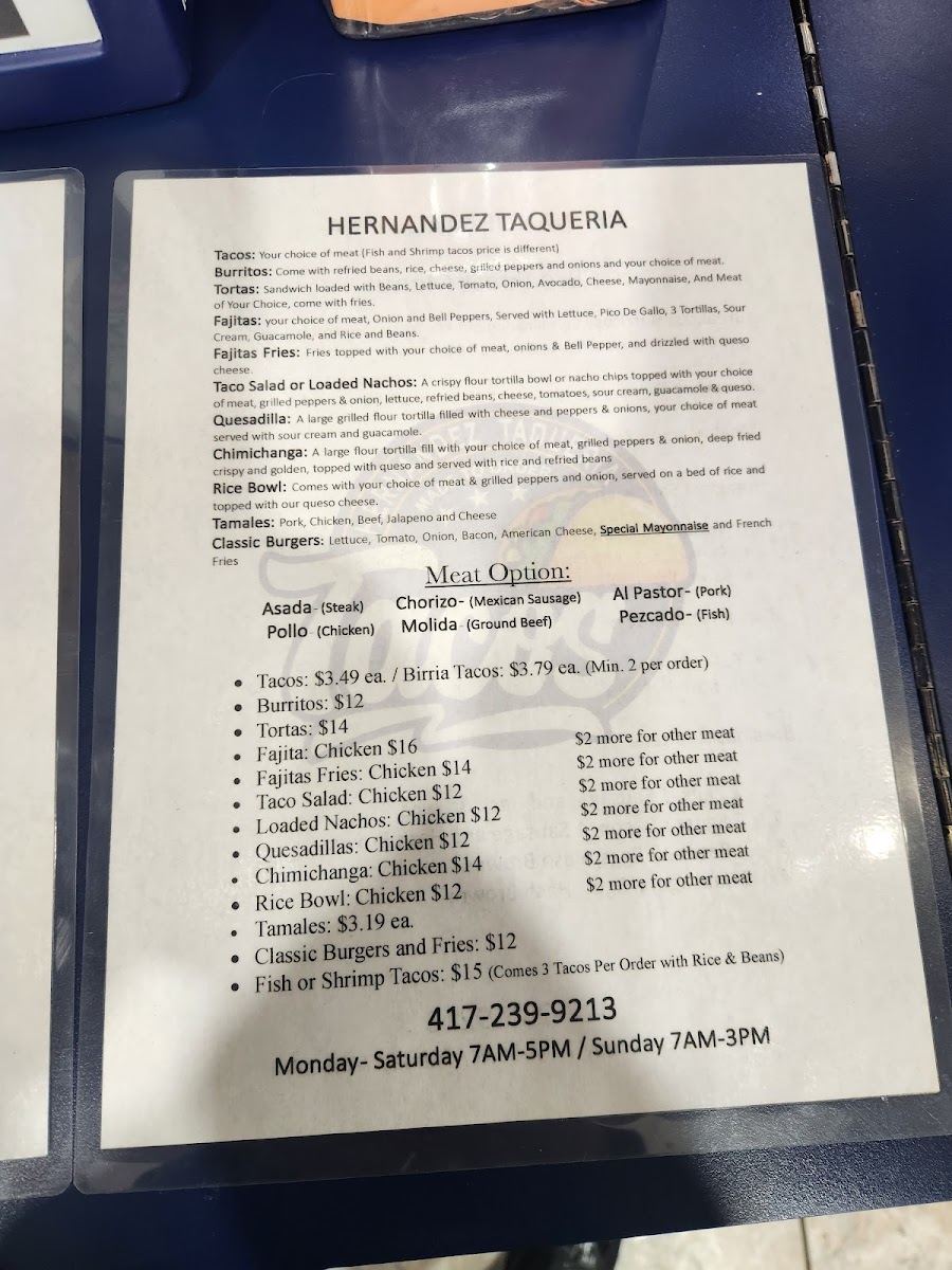Hernandez Taqueria Photo Menu 3