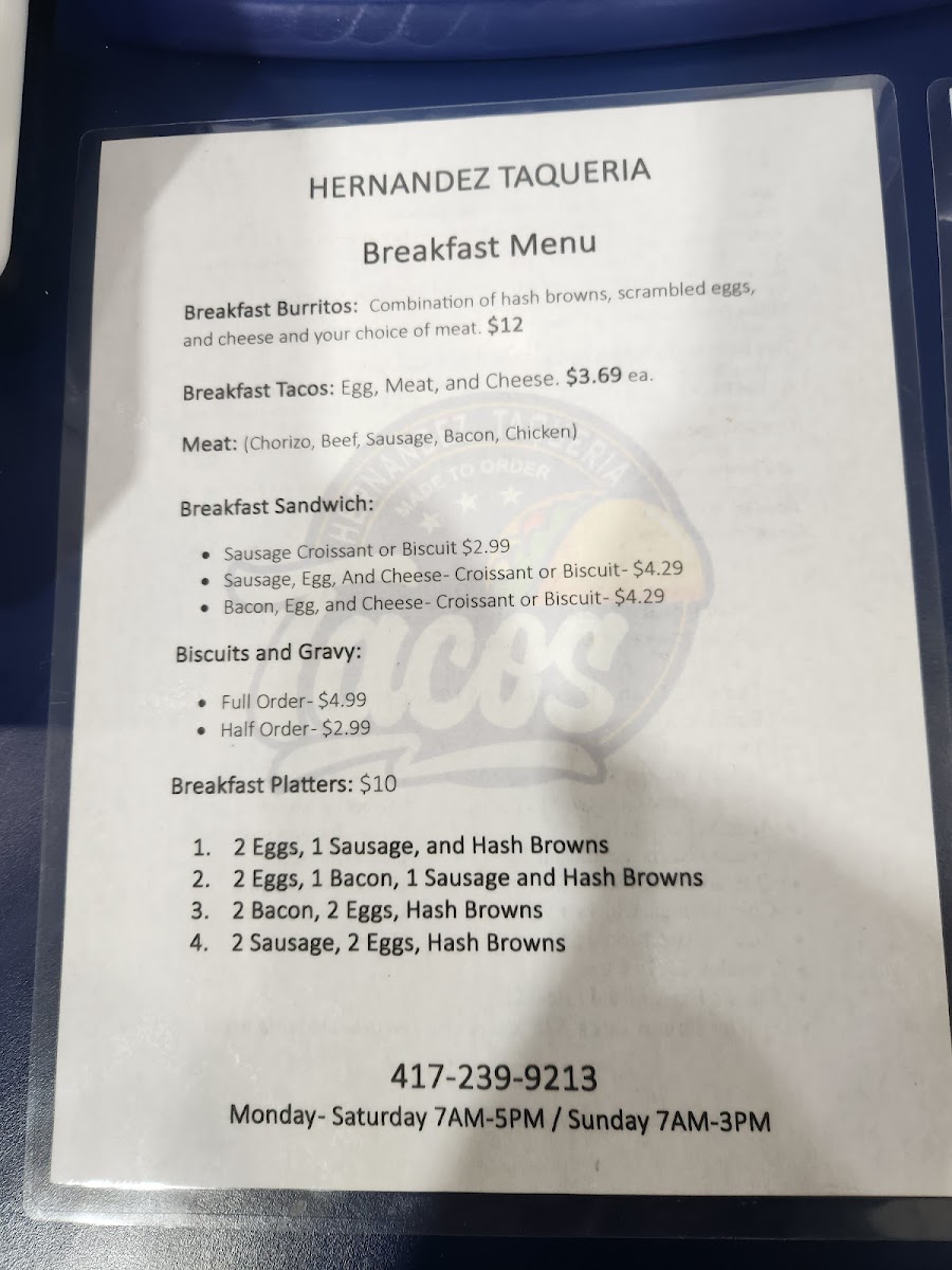 Hernandez Taqueria Photo Menu 4