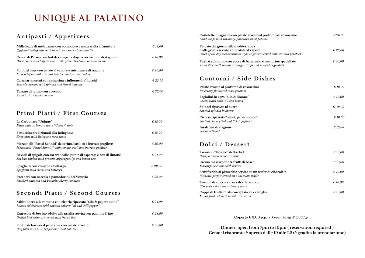 Unique Al Palatino Garden Restaurant Photo Menu 1