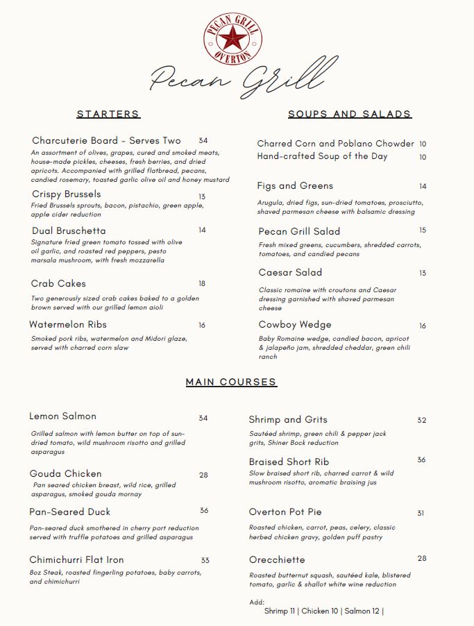 Pecan Grill at the Overton Hotel Photo Menu 1
