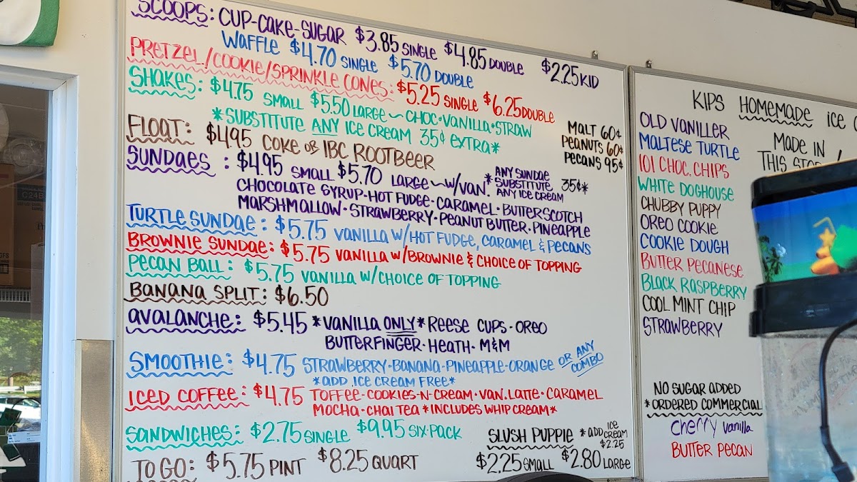 Kip's Ice Cream Photo Menu 1