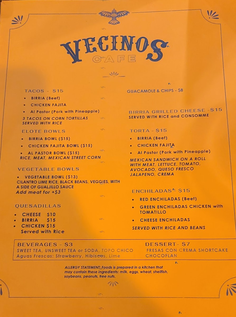 Vecinos Cafe Photo Menu 1