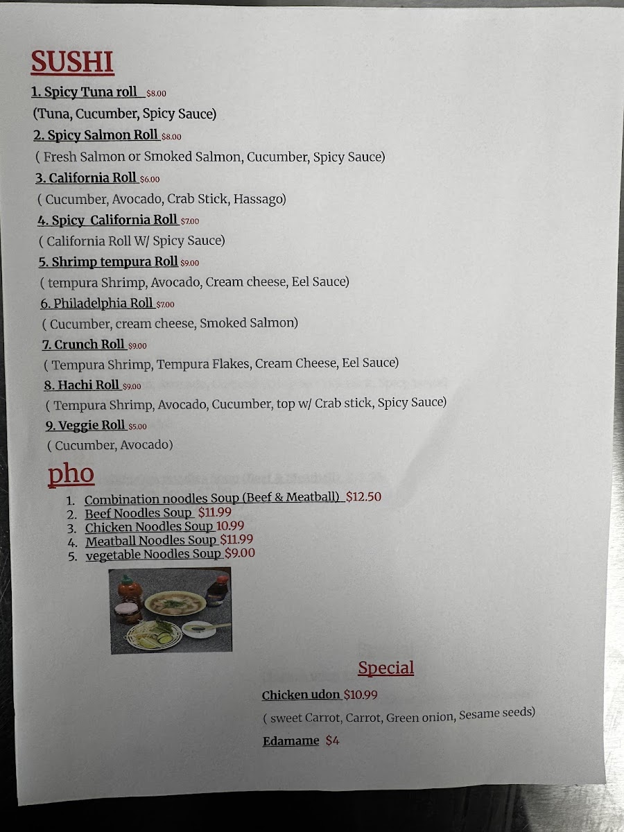 Hachi Express Gaffney SC Photo Menu 1