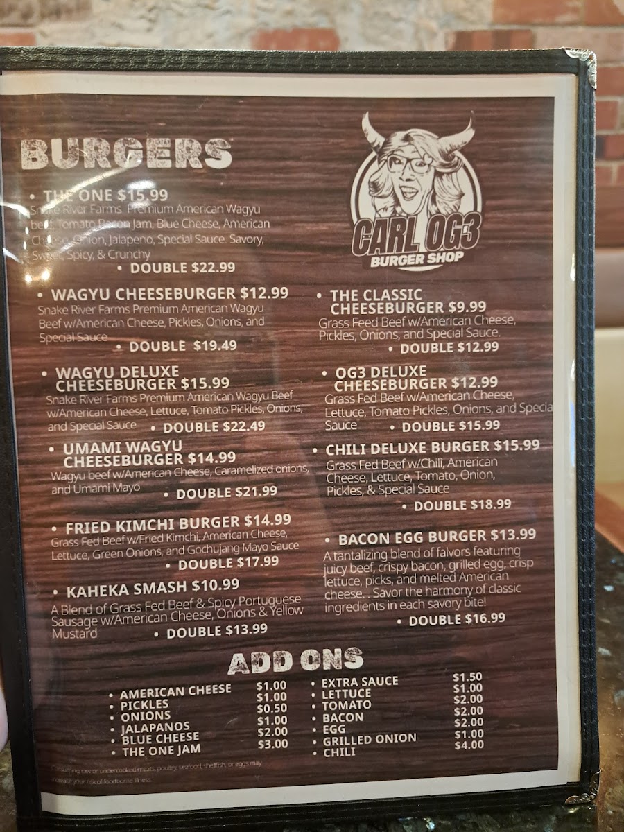 Carl OG3 Burger Shop Photo Menu 1
