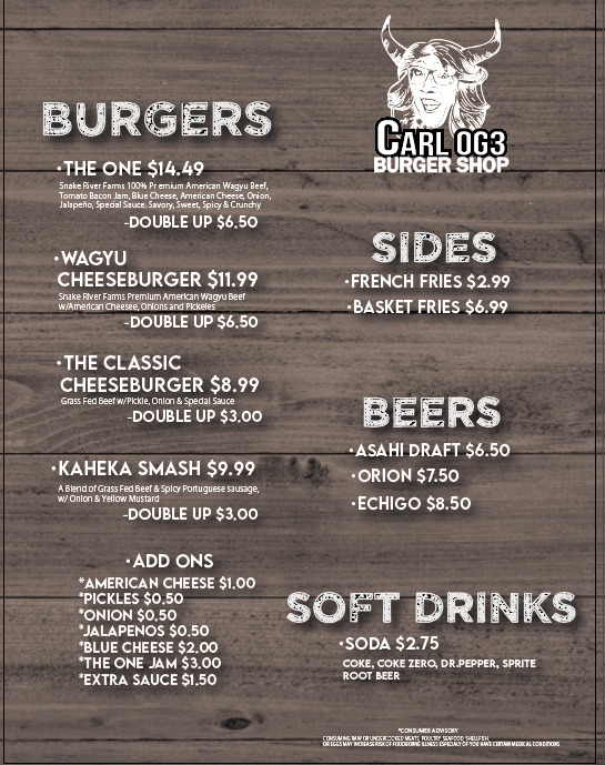 Carl OG3 Burger Shop Photo Menu 10