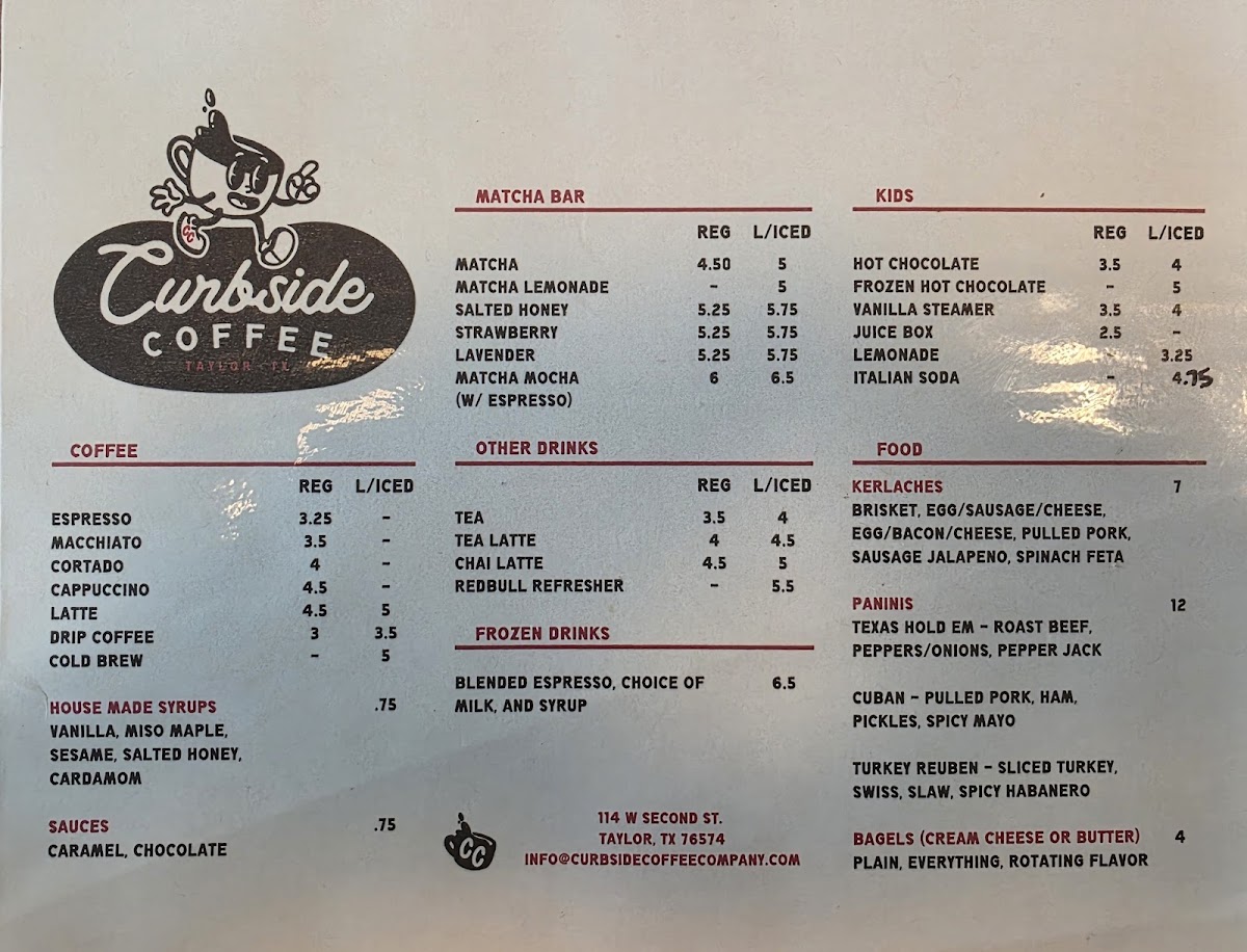 Curbside Coffee Co. Photo Menu 1