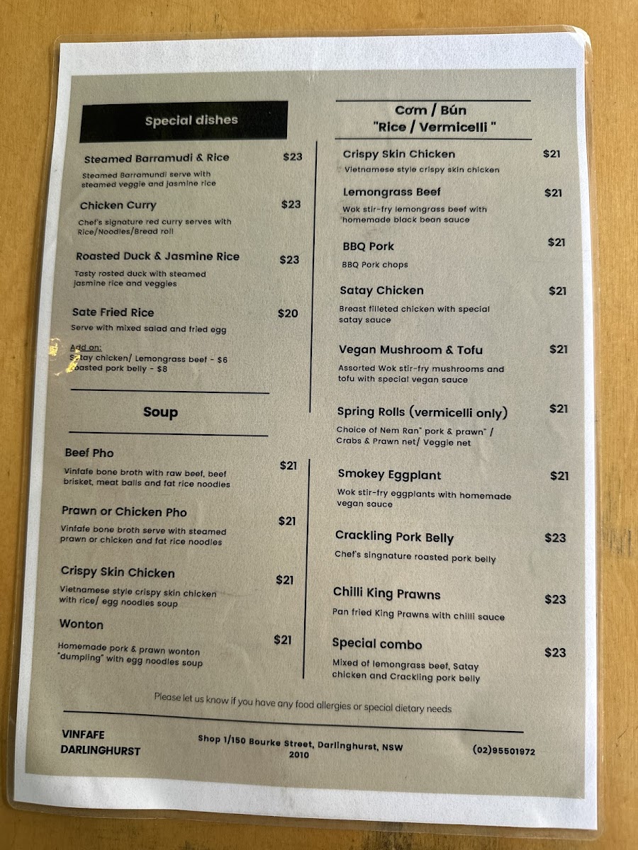 Vinfafe Darlinghurst Photo Menu 2