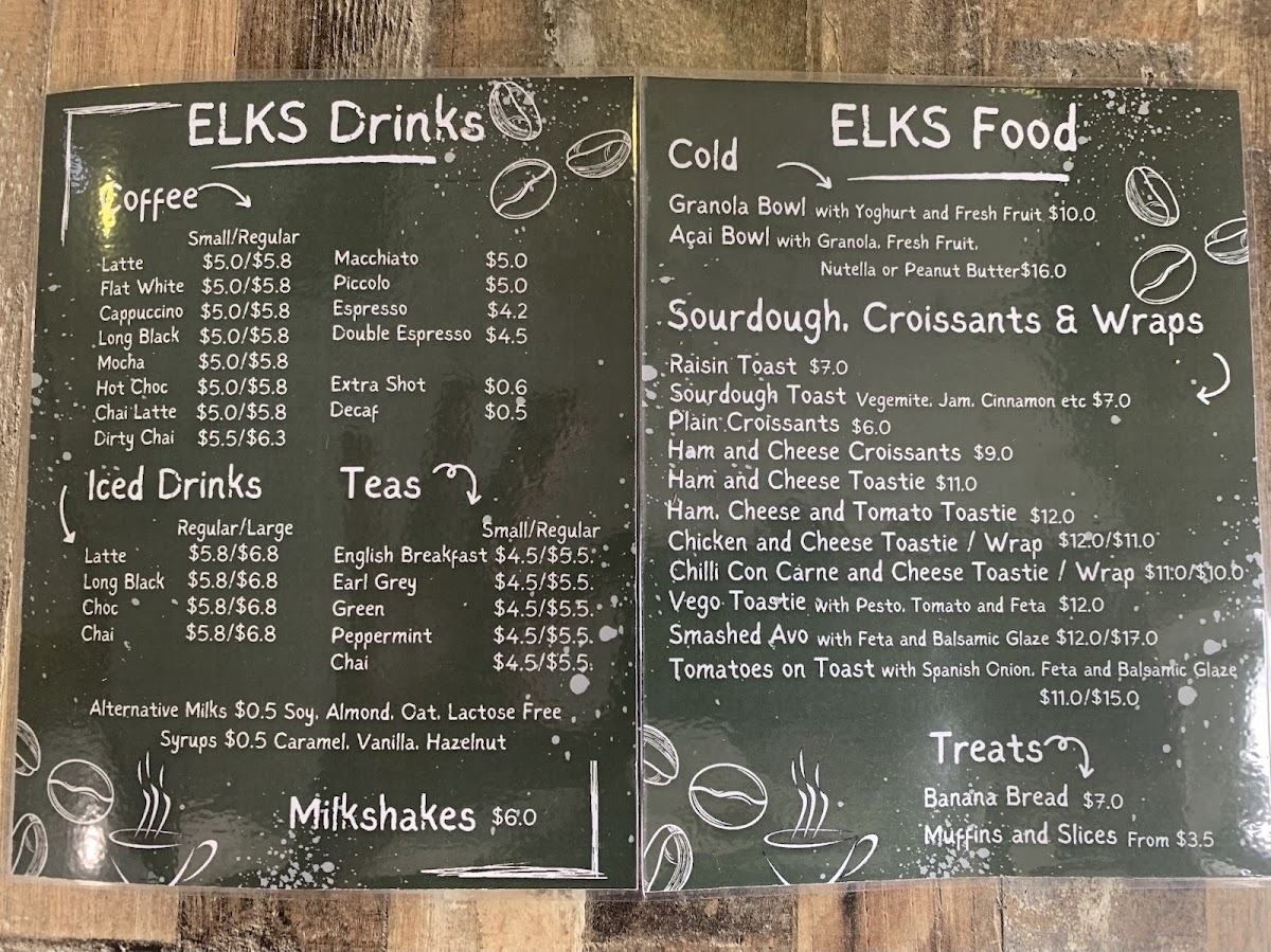 ELKS Cafe Photo Menu 1