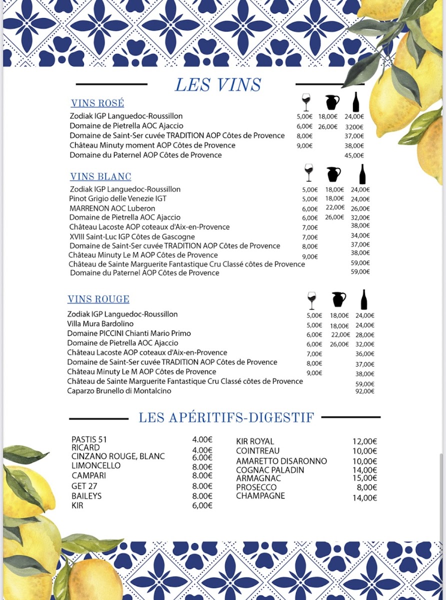 Le Forbin restaurant Italien Aix en Provence Photo Menu 1