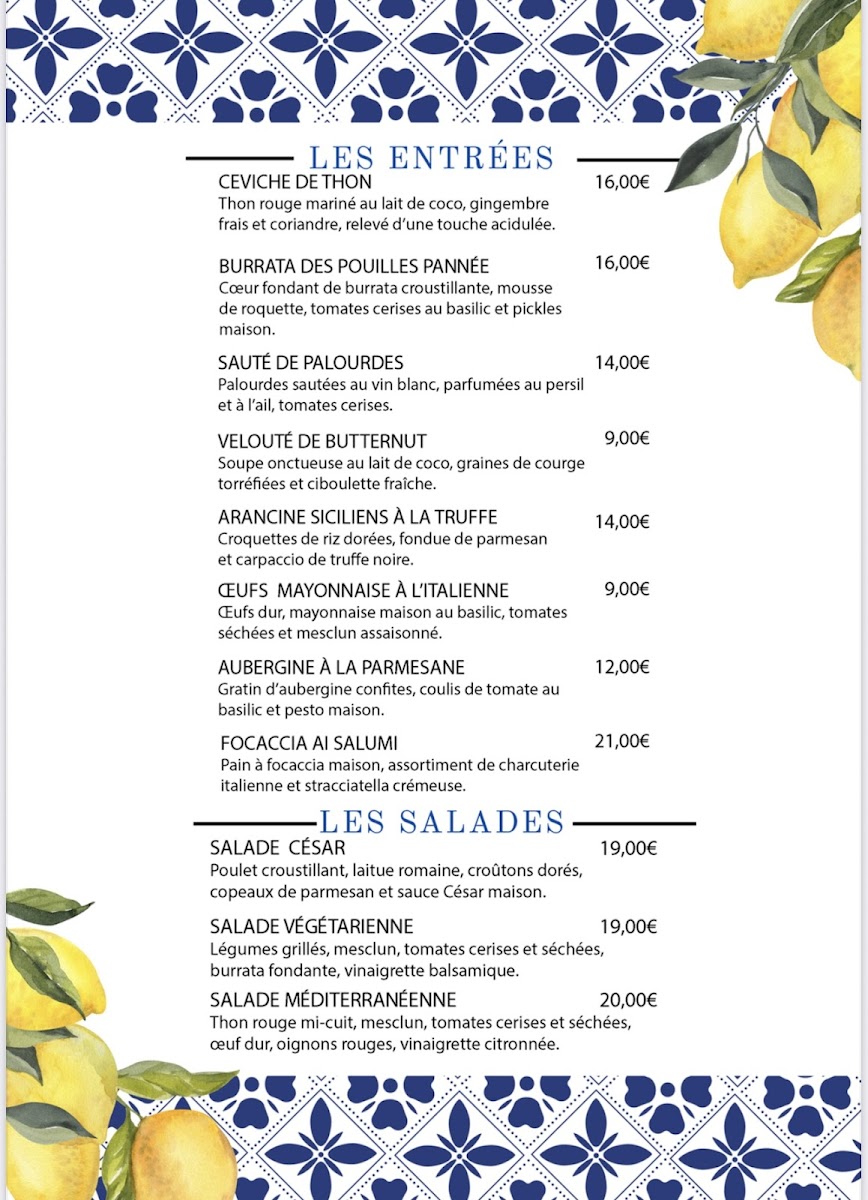 Le Forbin restaurant Italien Aix en Provence Photo Menu 2