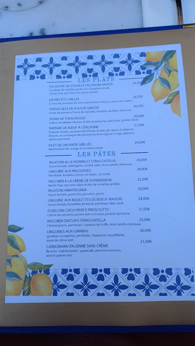 Le Forbin restaurant Italien Aix en Provence Photo Menu 9