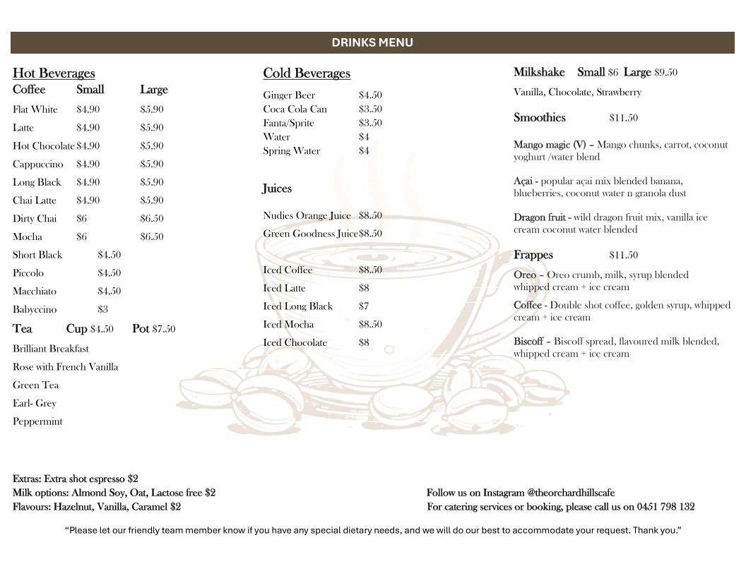 THE ORCHARD HILLS CAFE Photo Menu 2