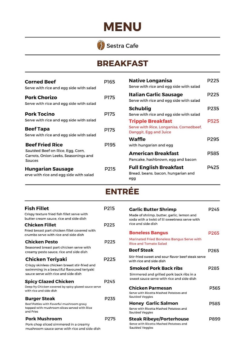 Sestra Café Photo Menu 2