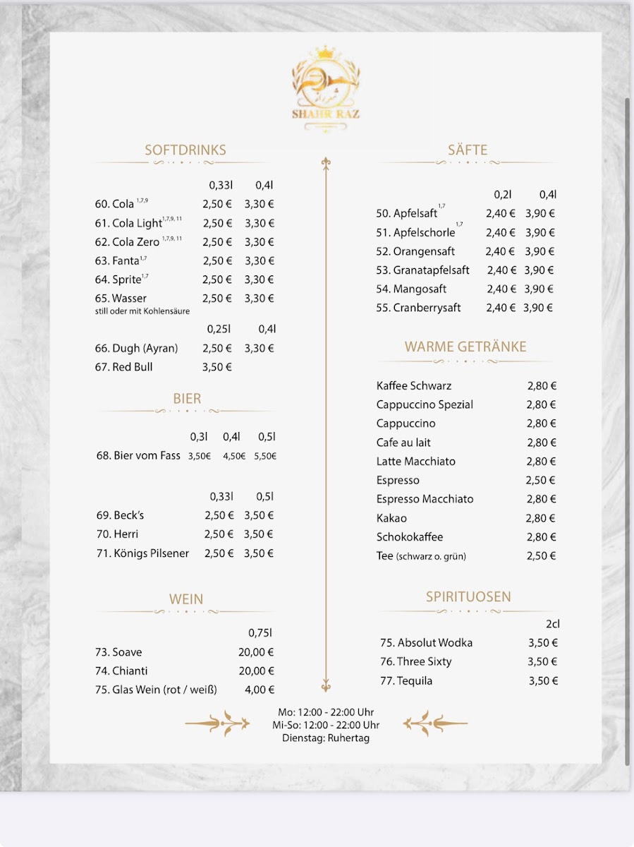 Shahr Raz Hannover Photo Menu 1