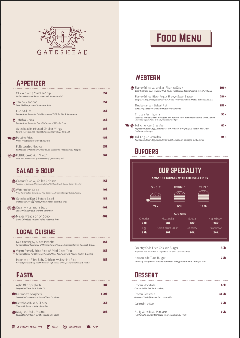 Gateshead Bar & Resto Photo Menu 1