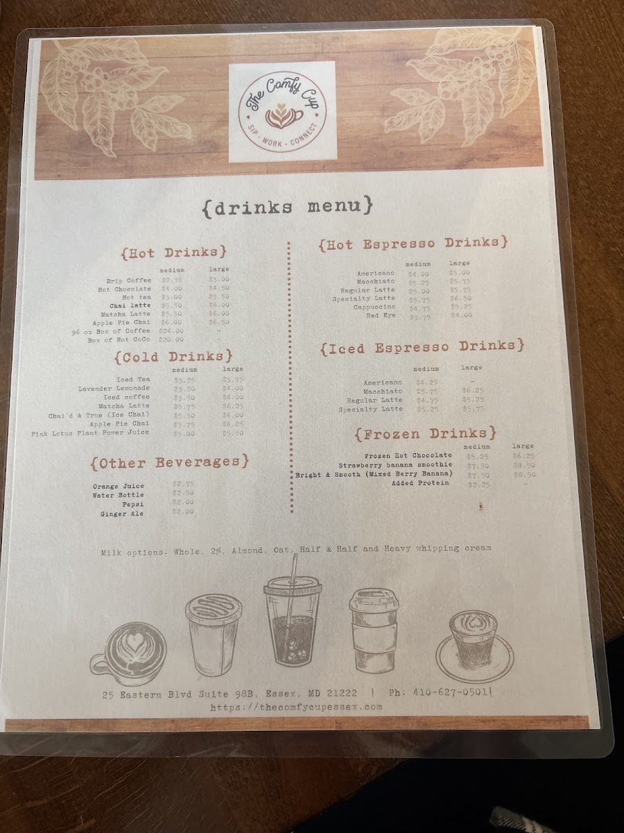 The Comfy Cup Photo Menu 1