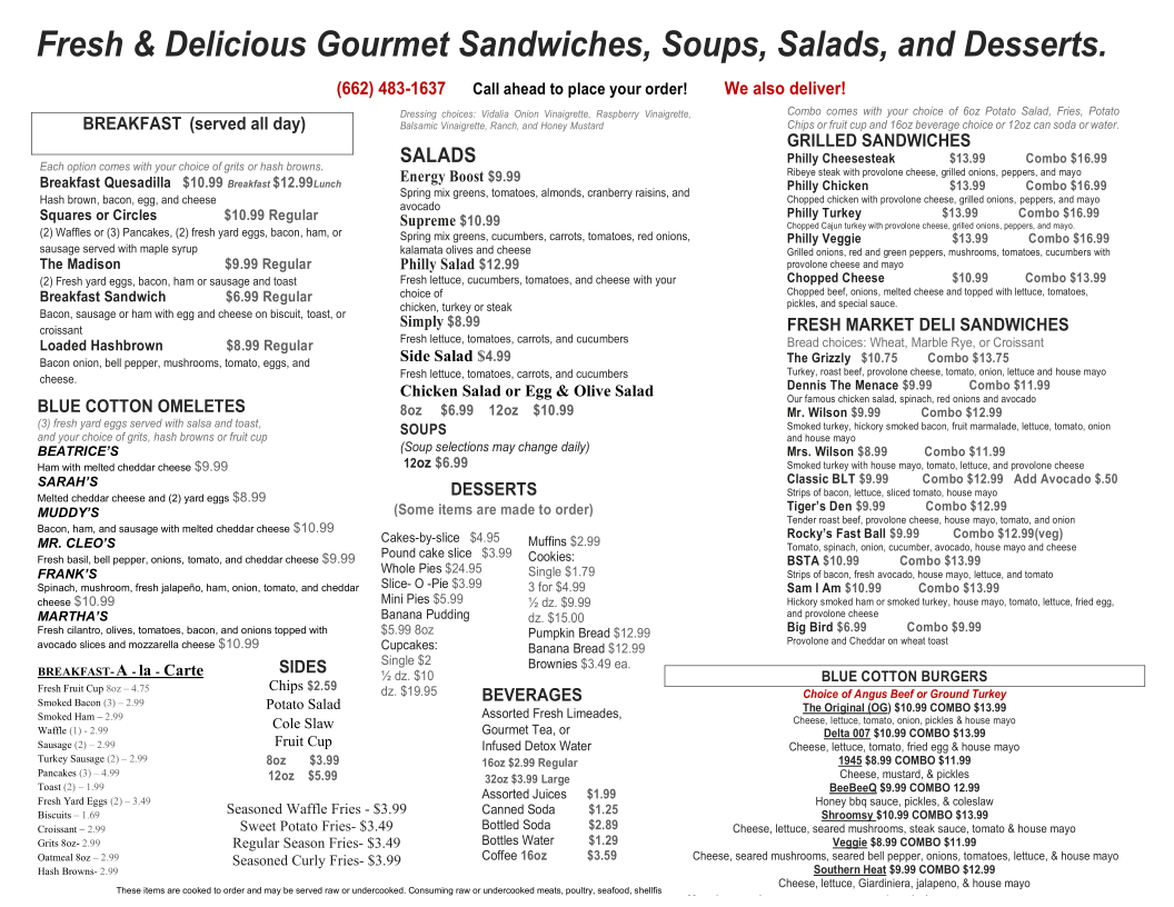 Blue Cotton Bake Shop Photo Menu 1