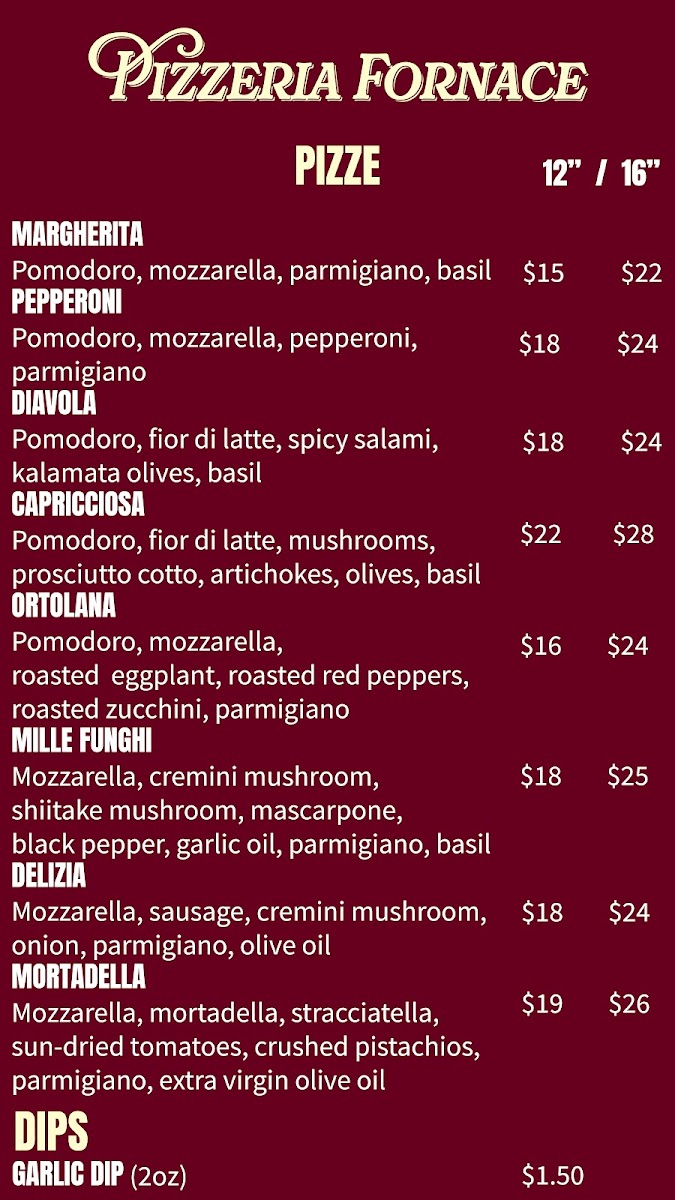 Pizzeria Fornace Photo Menu 1