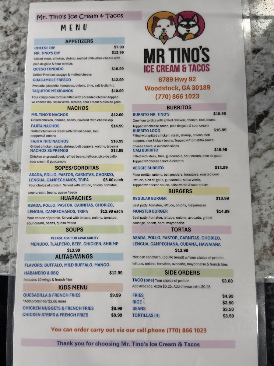 Mr. Tino's Ice Cream and Tacos Photo Menu 1
