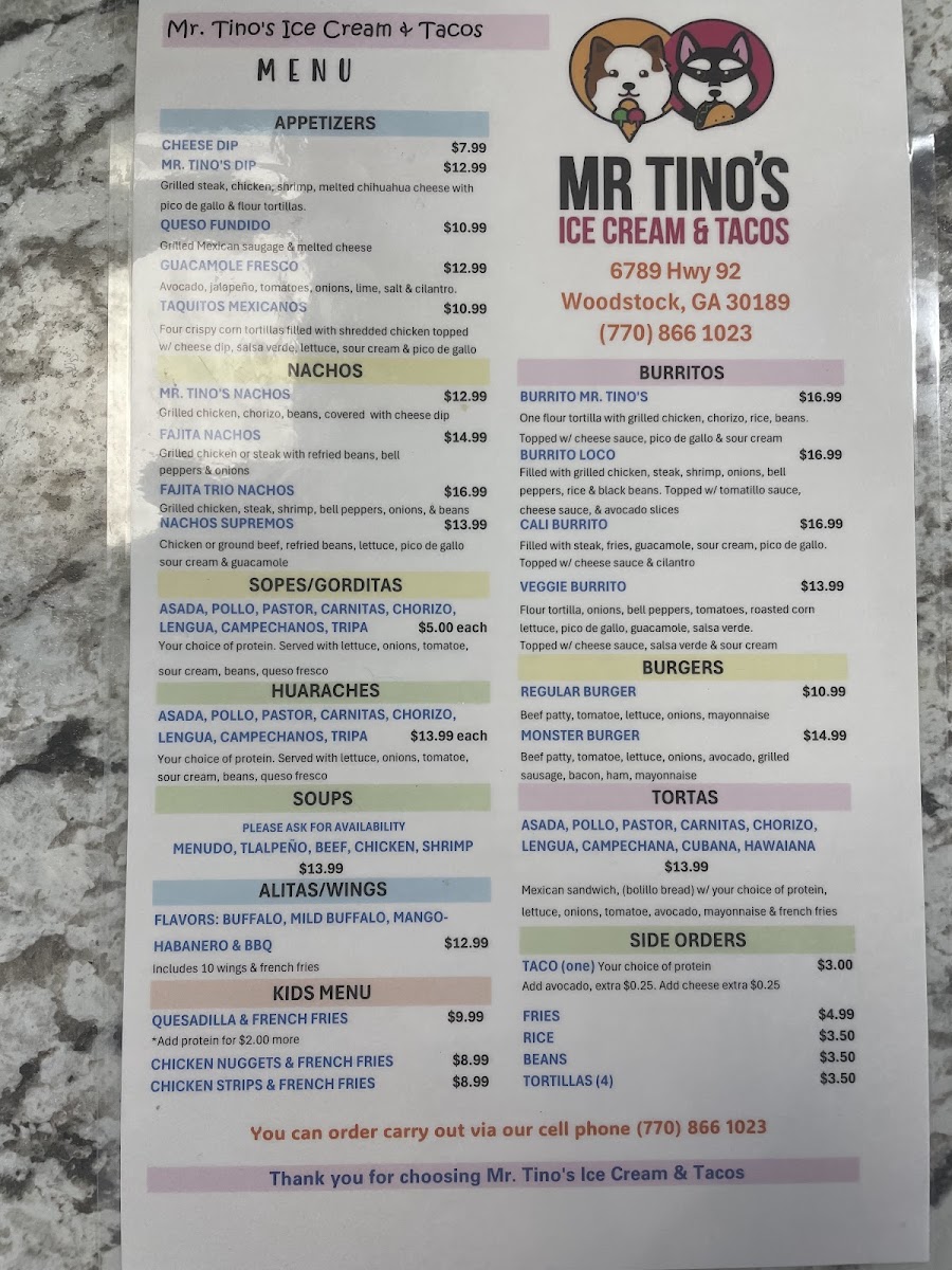 Mr. Tino's Ice Cream and Tacos Photo Menu 2