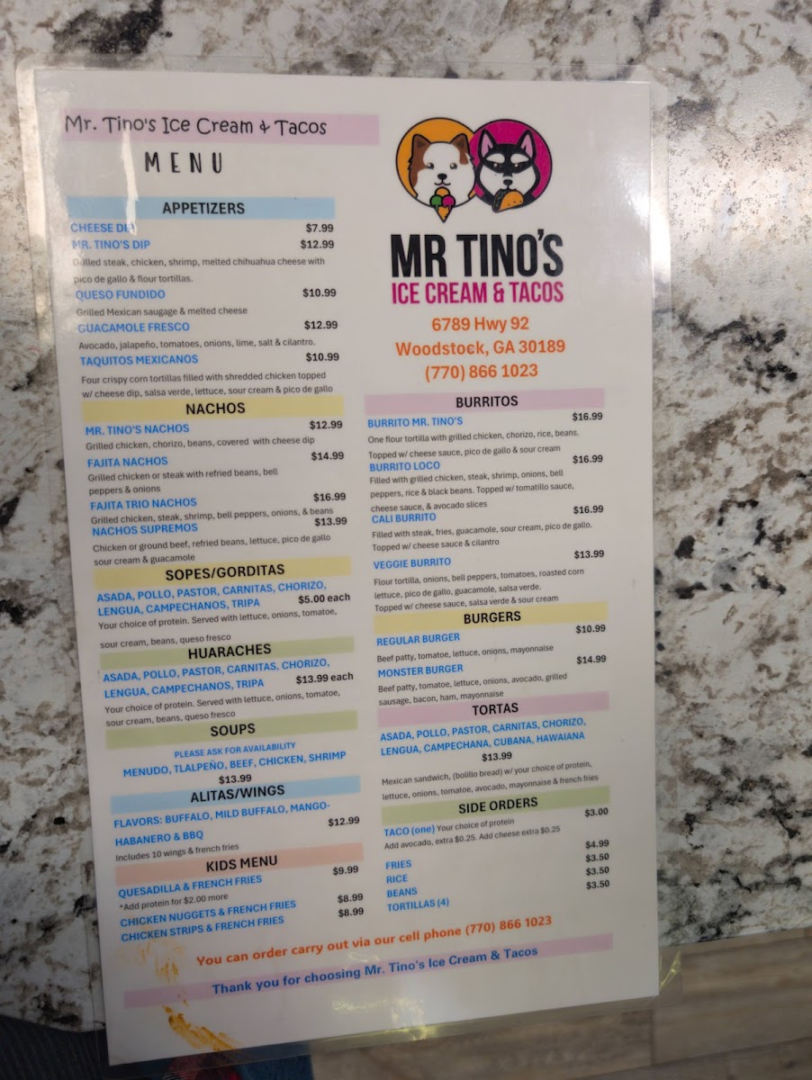 Mr. Tino's Ice Cream and Tacos Photo Menu 5