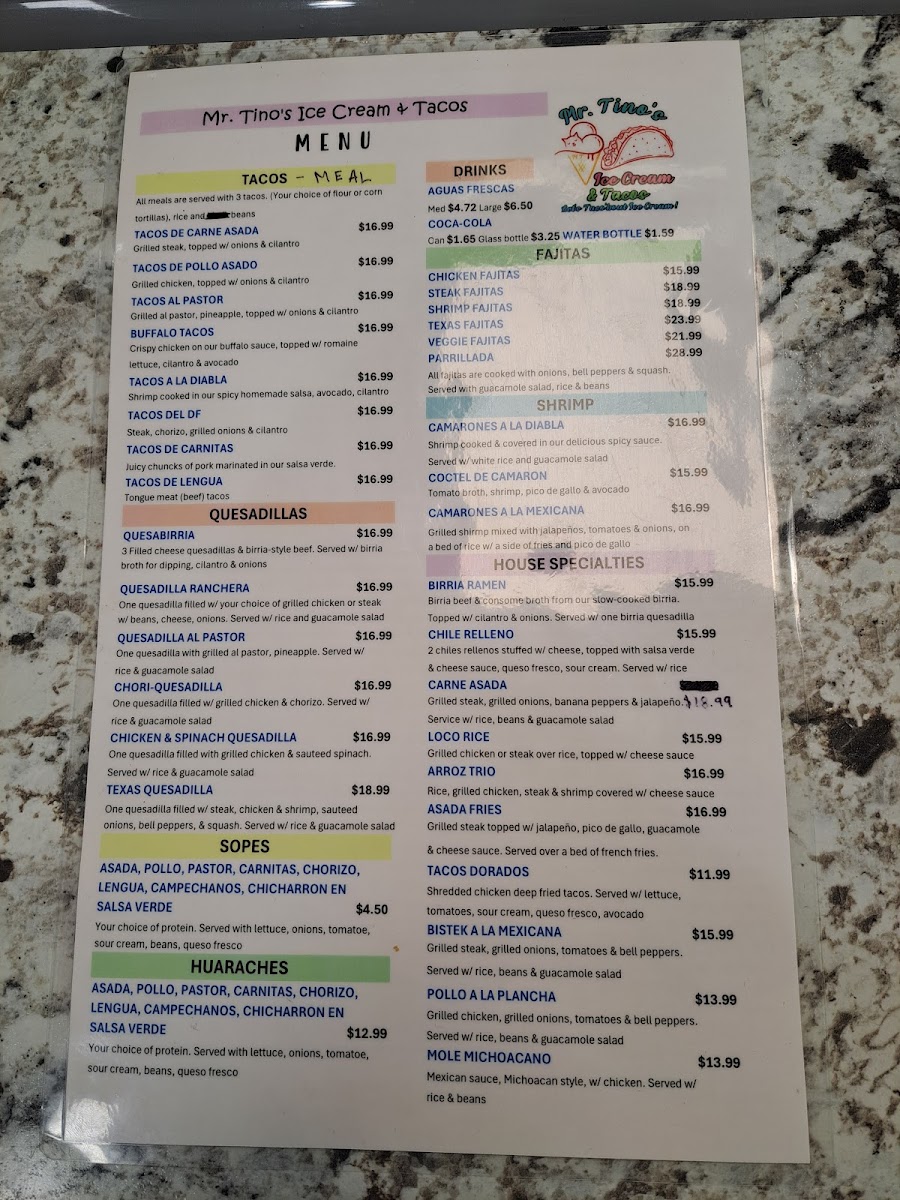 Mr. Tino's Ice Cream and Tacos Photo Menu 9