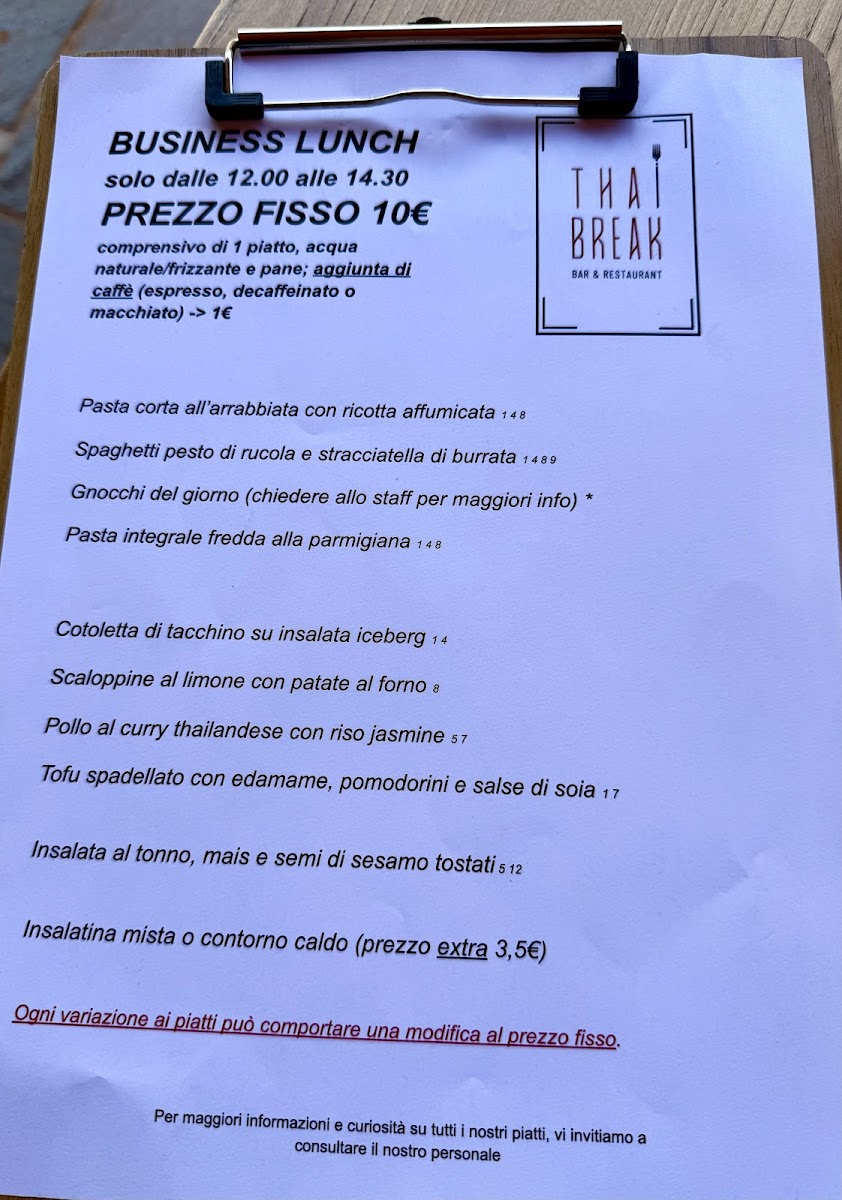 Thai Break - Italian Lunch & Thai Dinner Photo Menu 1