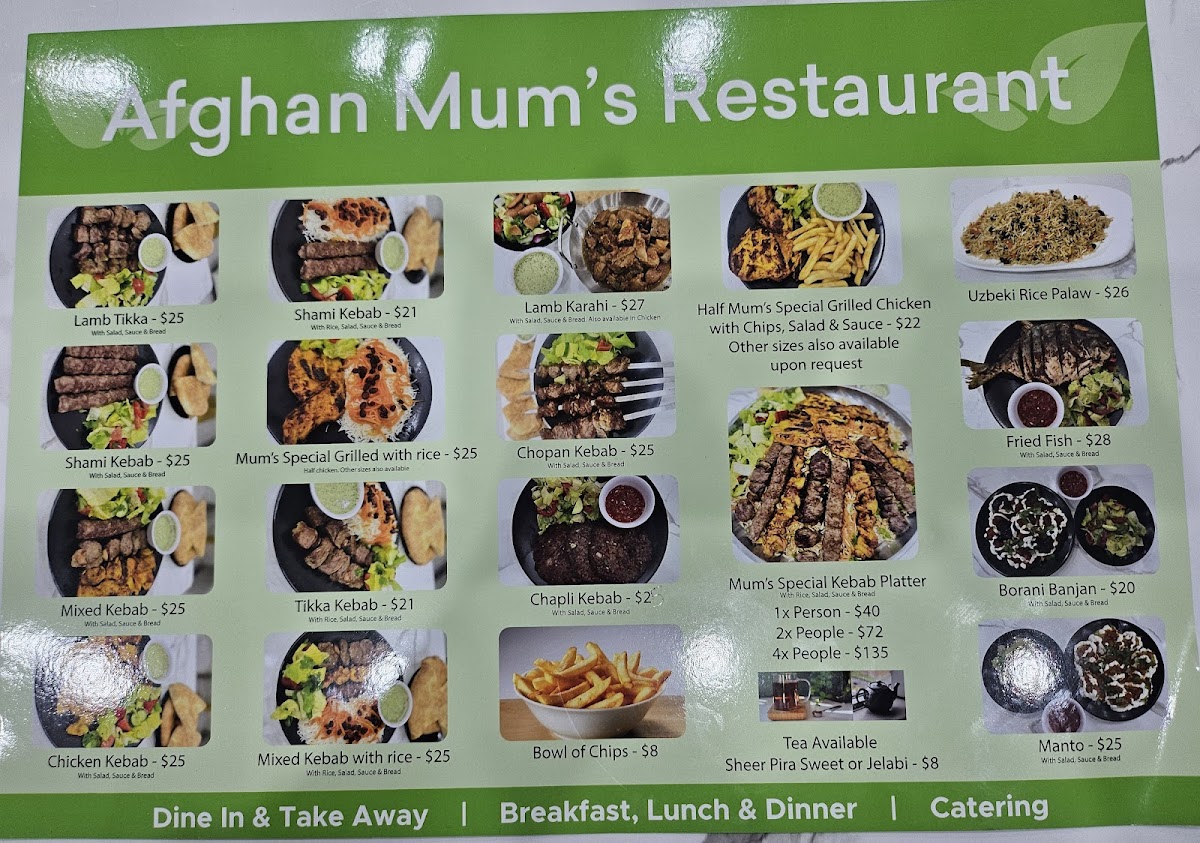 Afghan Mum's Restaurant Dandenong Photo Menu 1