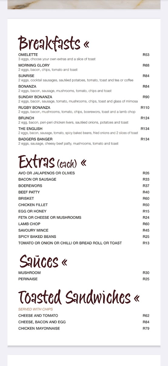 Badgers Restaurant Photo Menu 2