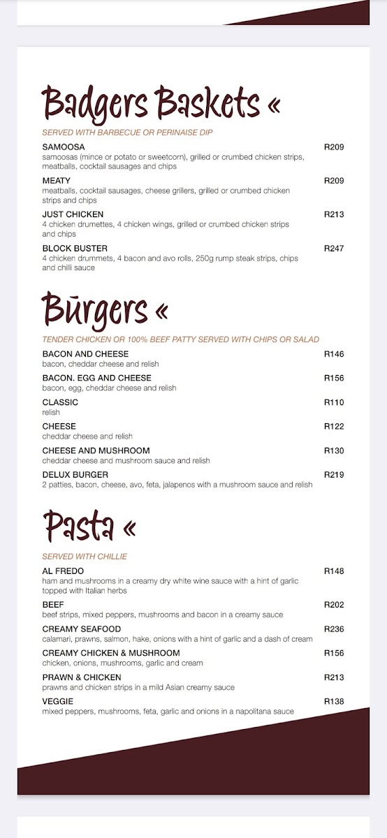 Badgers Restaurant Photo Menu 3